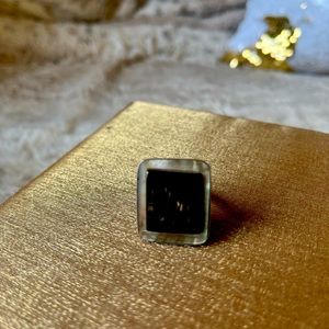 Sterling silver/ Black tourmaline/abalone ring